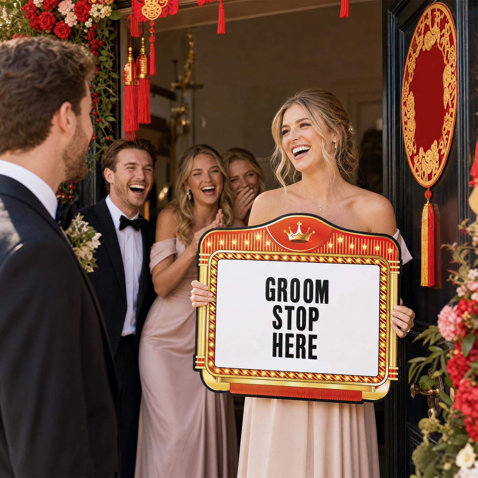 Wedding Bottle Sign Set – 4 Pack Bottle Signs with 8 Sheets Letters Sticker a…