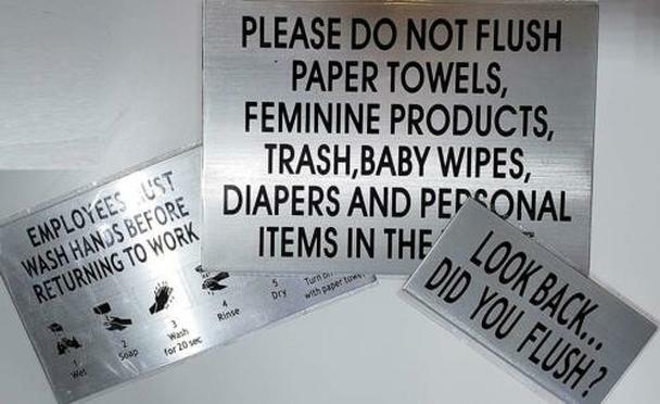 Toilet Sign Set- (Brushed Aluminum, 2 Signs !!)-REF24-1027