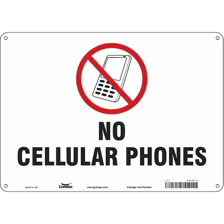 Condor 451N73 Safety Sign Cell Phone, 10 In H, 14 In W, Aluminum, Horizontal