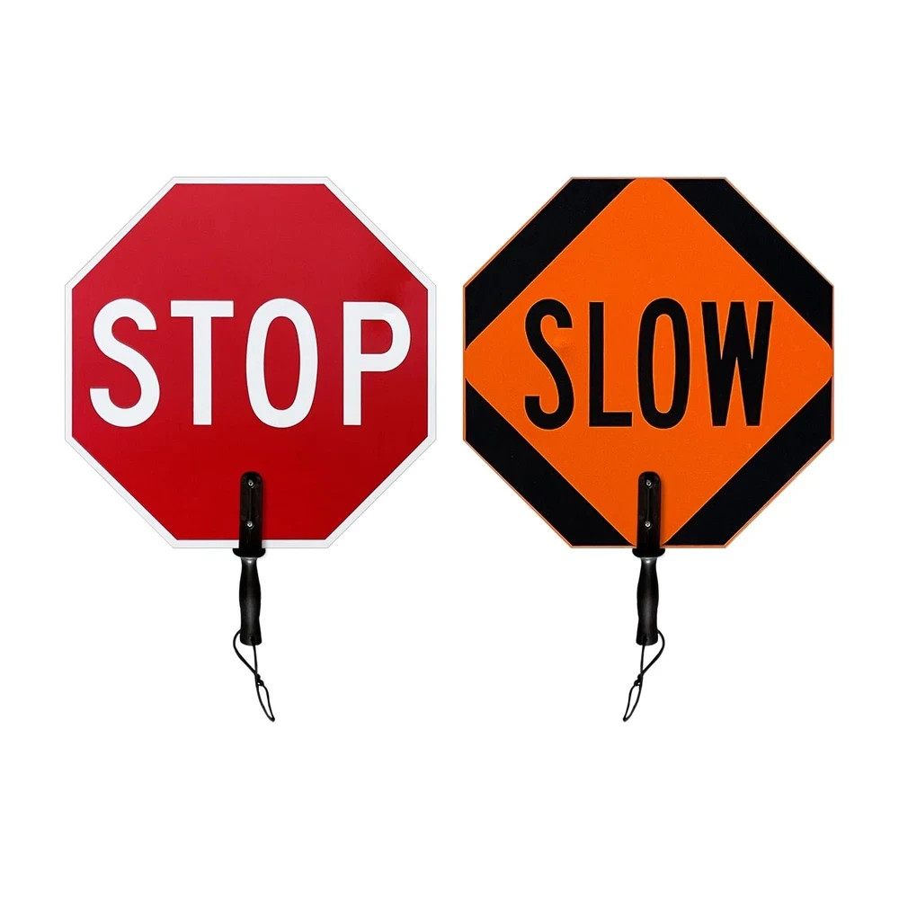 18 x 18 inch Handheld “STOP – SLOW” Paddle Sign with Handle, Double-Sided, Sc…