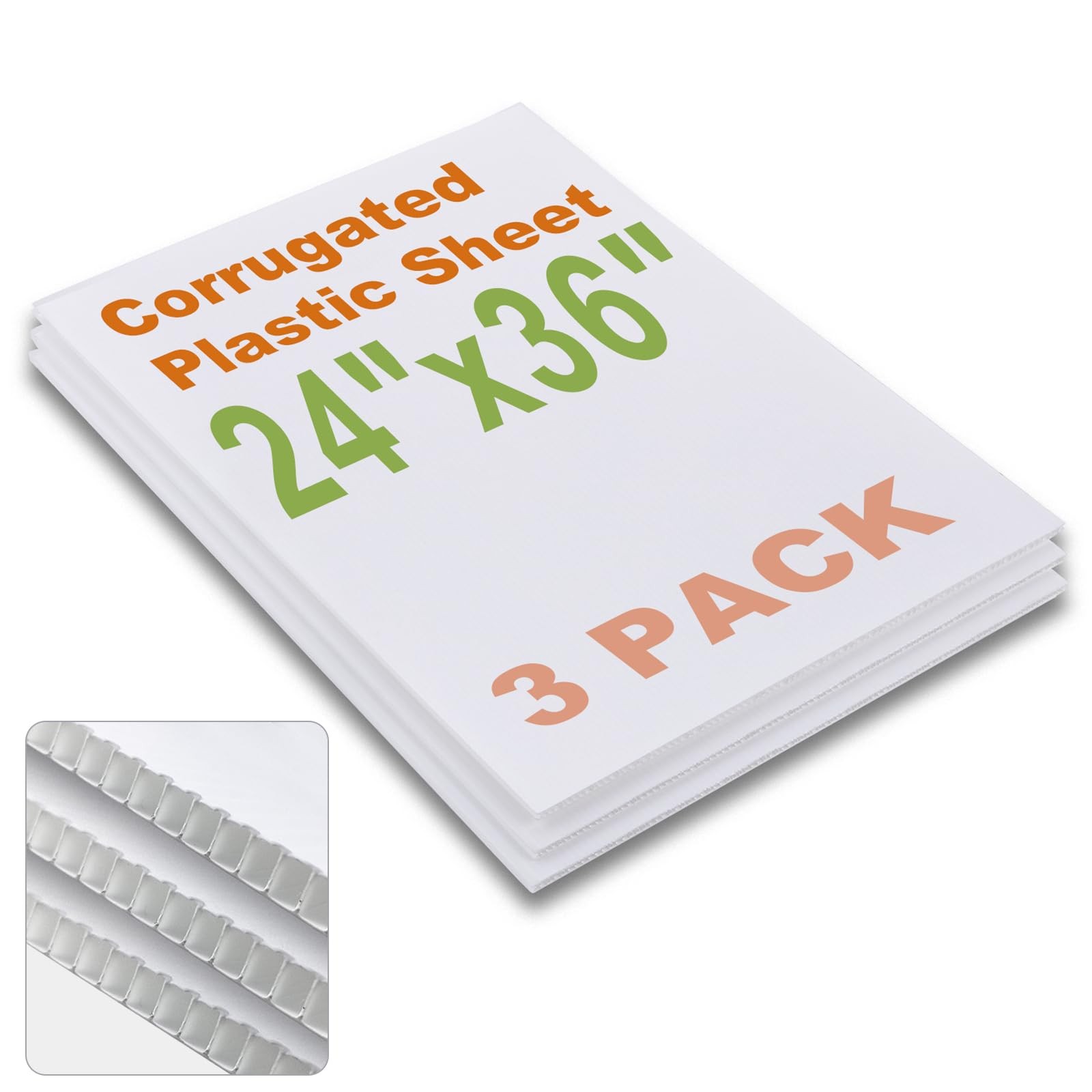 24×36 Corrugated Plastic Board, 3 Pack Coroplast Plastic Sheet, 3/16 Inch Thi…