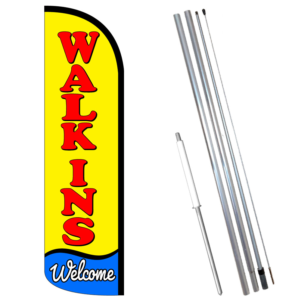 Walk-ins Welcome Windless Feather Flag Bundle (Complete Kit) OR Optional Replace