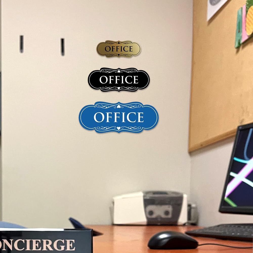 1-Pack Small Black Designer Office Sign, Easy Installation, Wall, Door, Modern