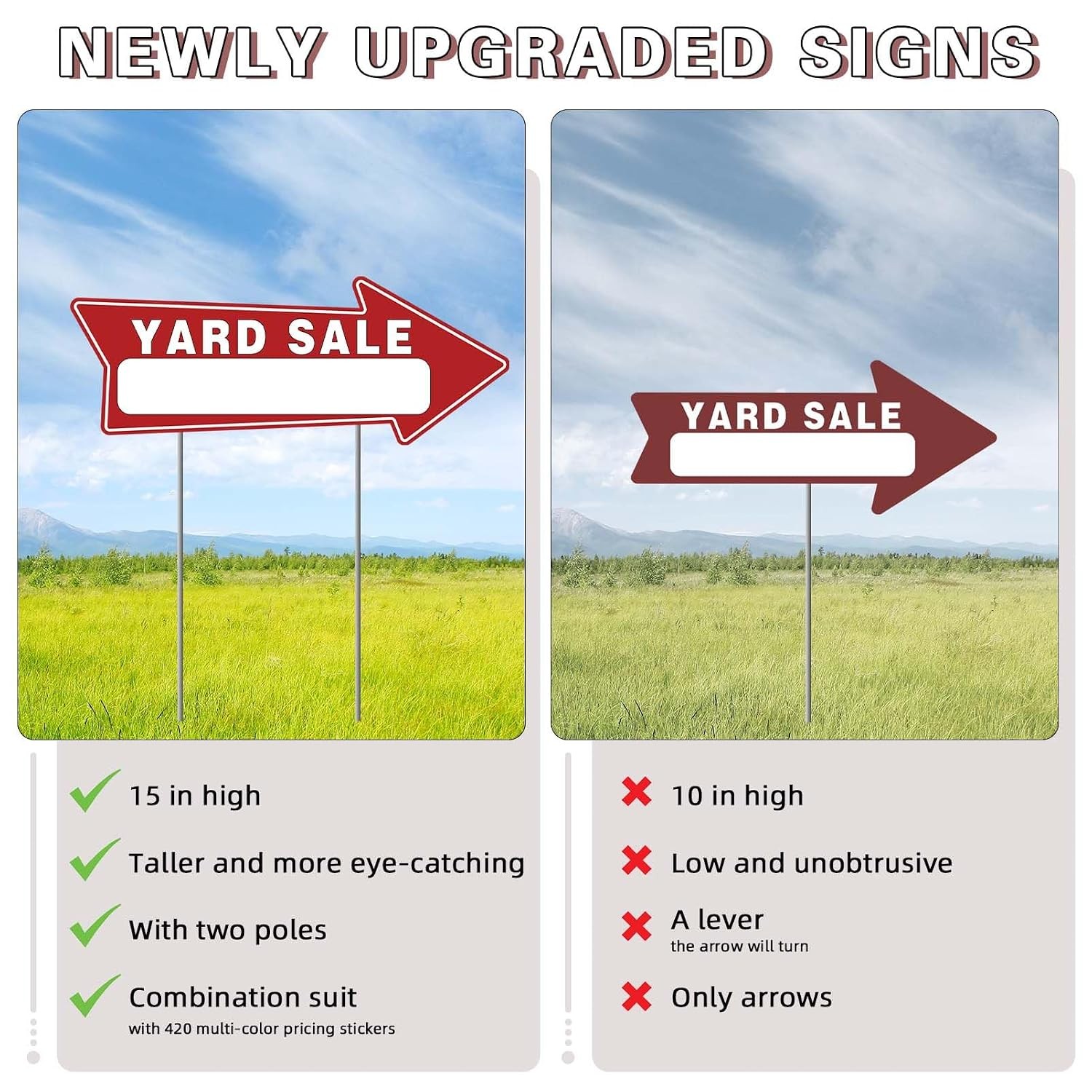 Yard Sale Signs Double Sided 17&Prime; x 13&Prime; Metal Stake Pricing Stickers Included