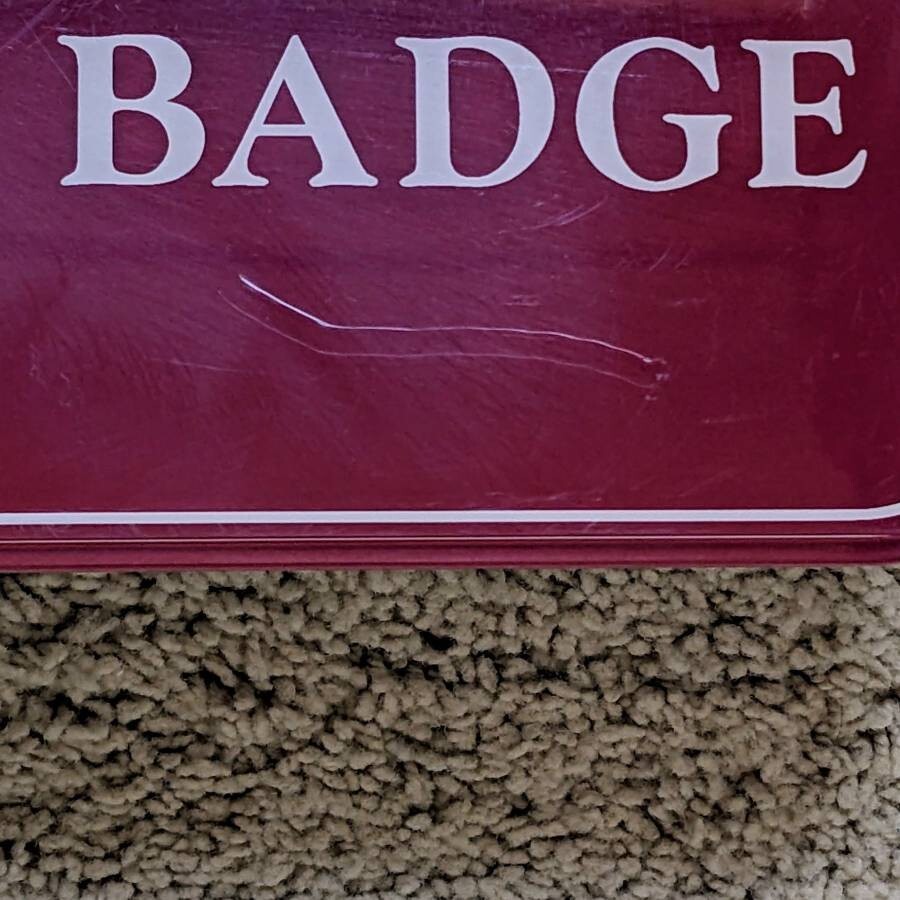 Please Show Your Badge desktop tabletop countertop lobby entrance greeting sign