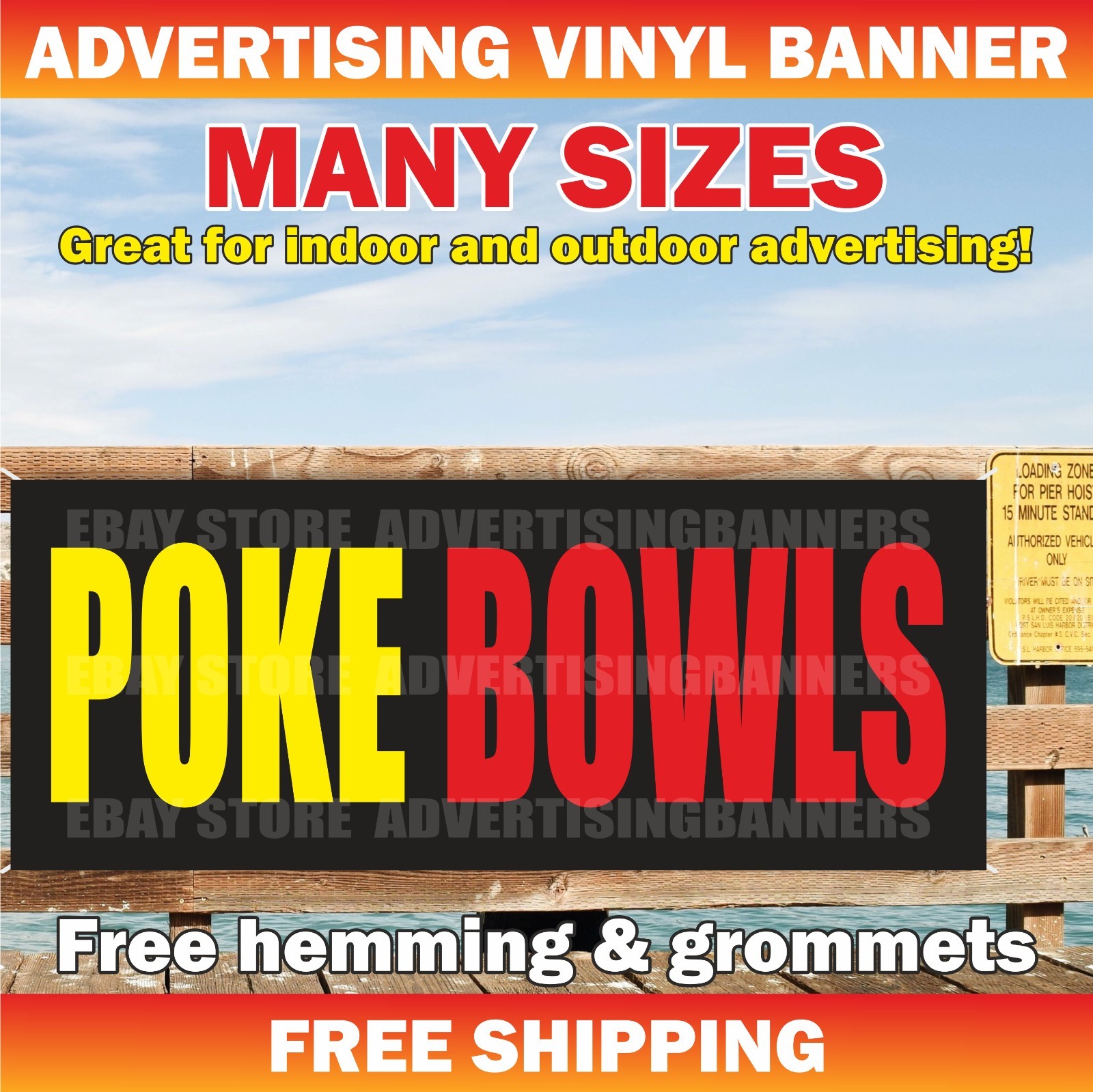 POKE BOWLS Advertising Banner Vinyl Mesh Sign Street Food Restaurant Buffet