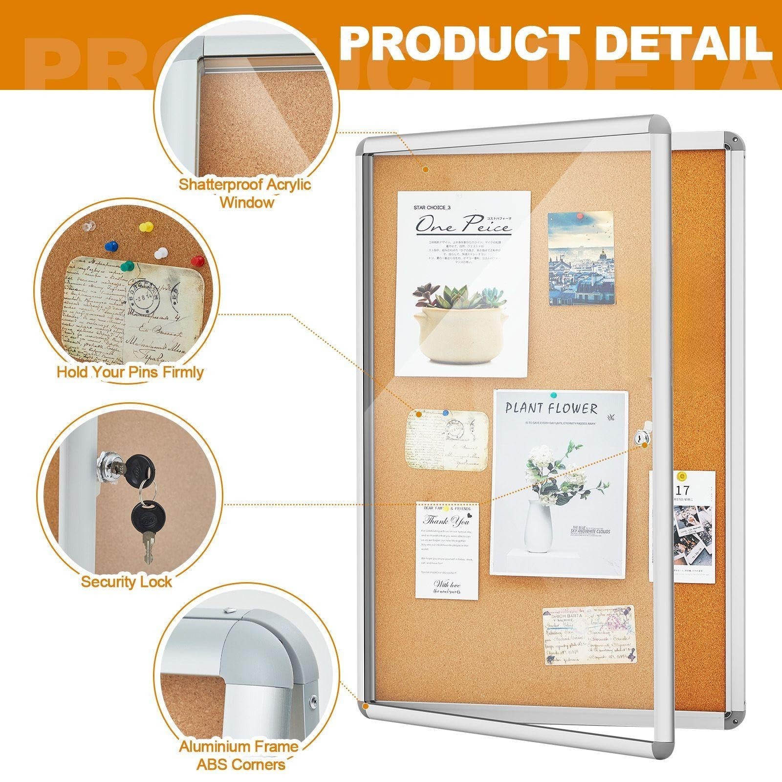 Geetery 36 x 24 Inch Enclosed Bulletin Board Tamperproof Lockable Cork Board …
