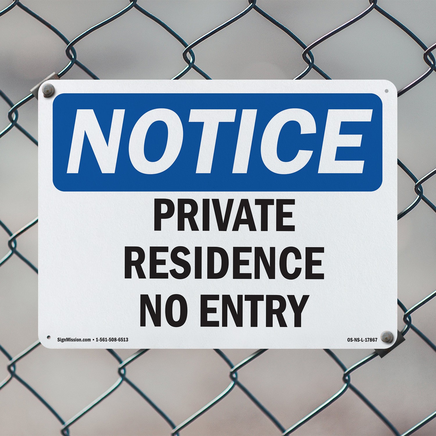 Private Residence No Entry OSHA Notice Sign Metal, Plastic, Decal 5 or 10 Pack