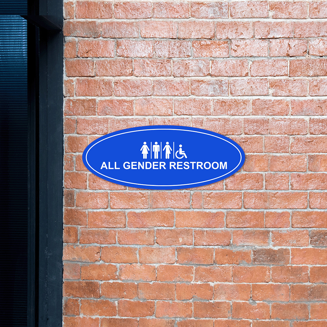 Oval Plus All Gender Restroom Wall or Door Sign Easy Installation