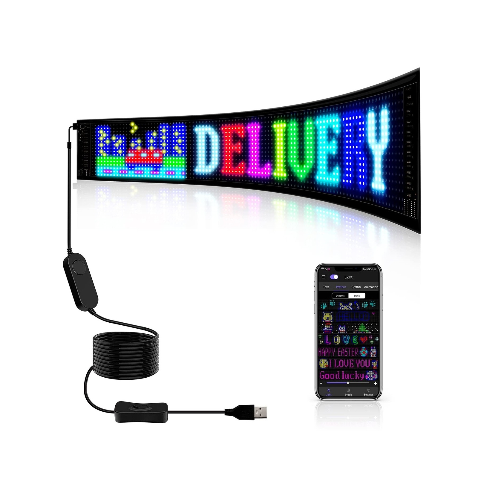 HOIOS LED Sign for Car Super Bright Programmable LED Sign USB 5V Flexible LED…