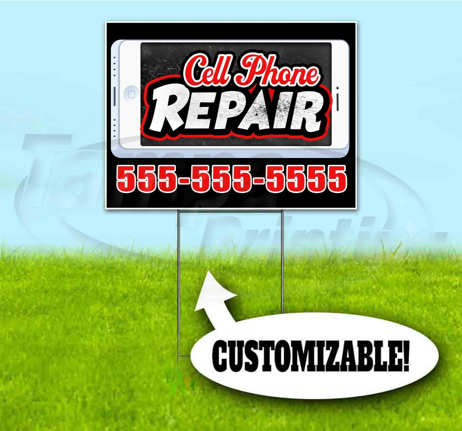 CELL PHONE REPAIR CUSTOM PHONE 18×24 Yard Sign WITH STAKE Bandit USA ELECTRONICS