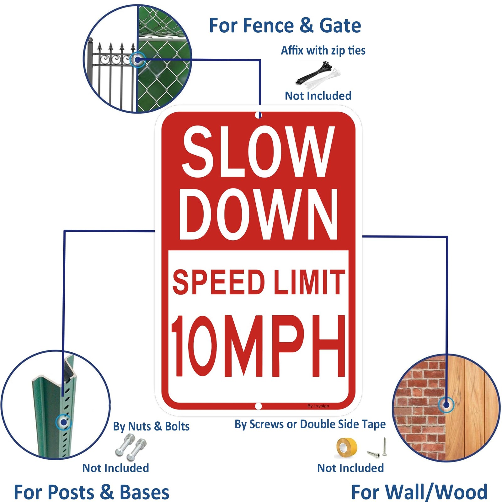 Slow Down Sign, Speed Limit 10 MPH Sign, 18×12 Inches Reflective Aluminum Sig…
