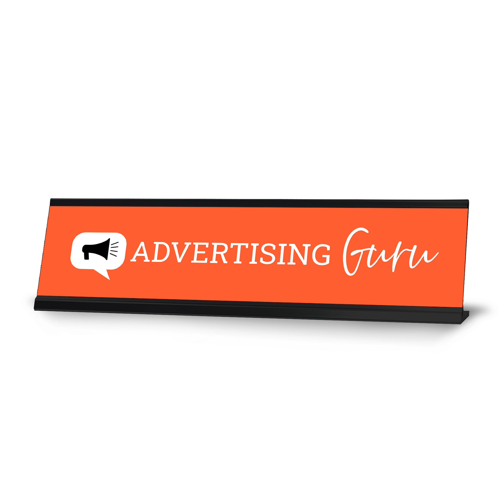 Advertising Guru, Orange Black Frame, Desk Sign (2 x 8&Prime;)