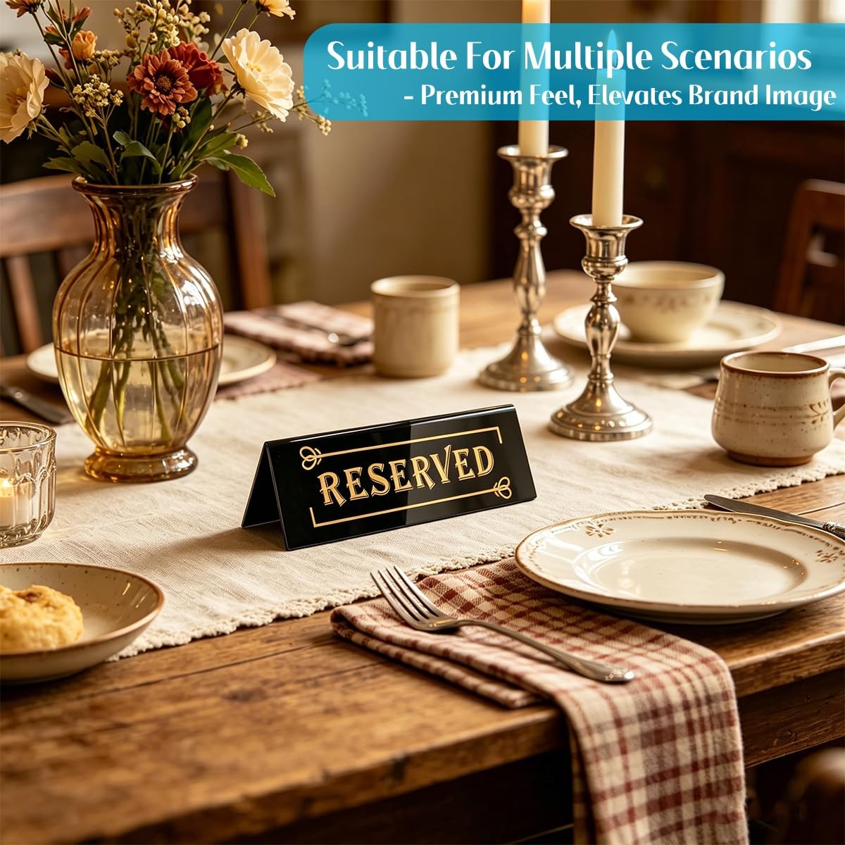 10PCS Acrylic Reserved Table Signs – 6x2x1.6 in Table Tent – Double-Sided, Wa