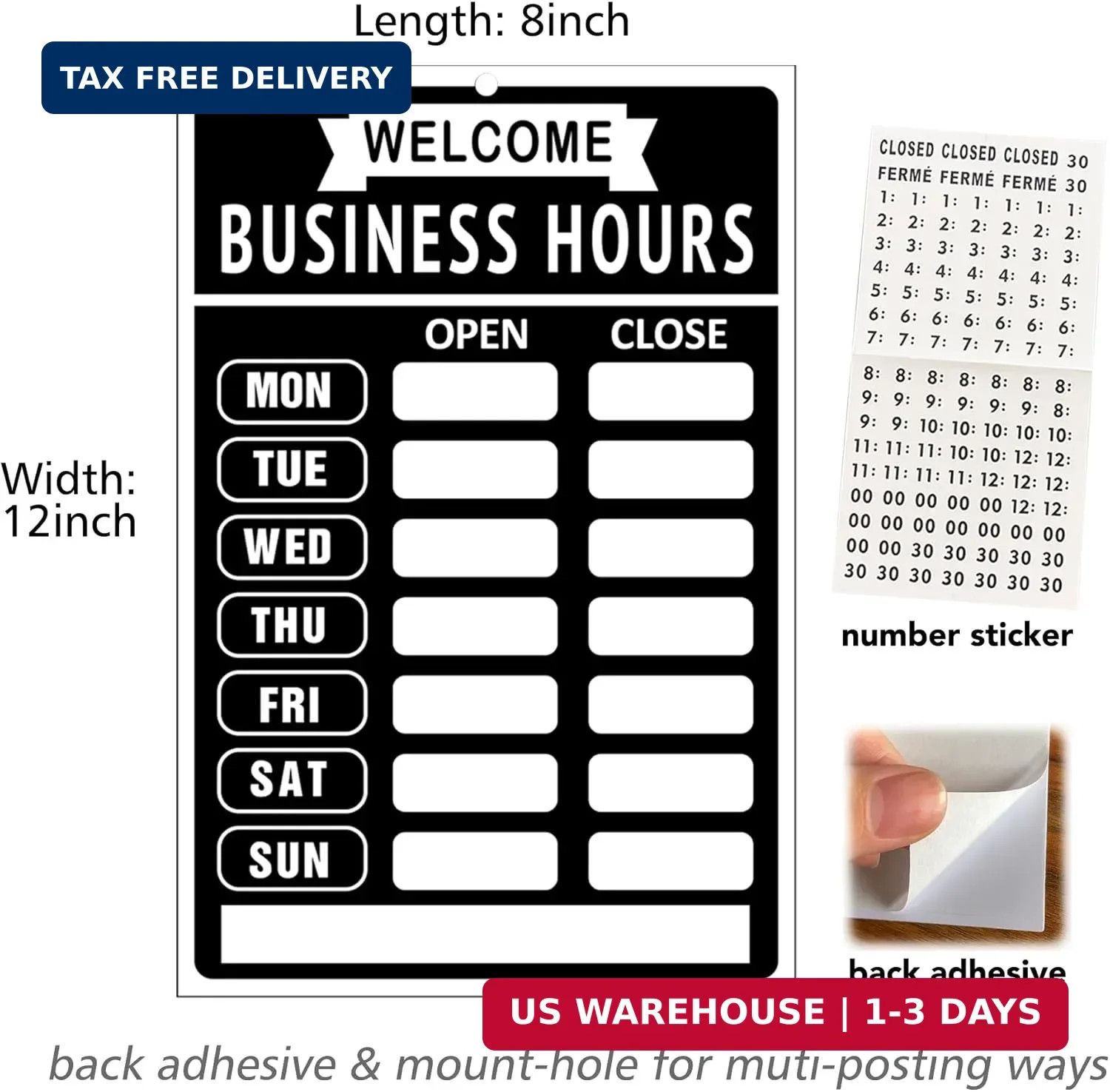 Open Closed Signs Business Hours Sign Set for Window Door Open Signs for Busines
