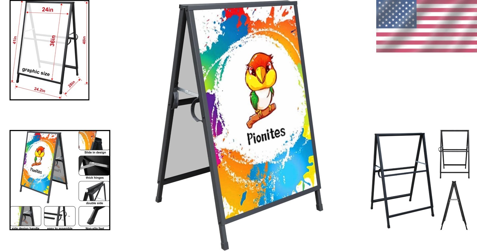 Heavy Duty A Frame Sidewalk Sign Holder 24×36 Inch – Double-Sided Metal Design