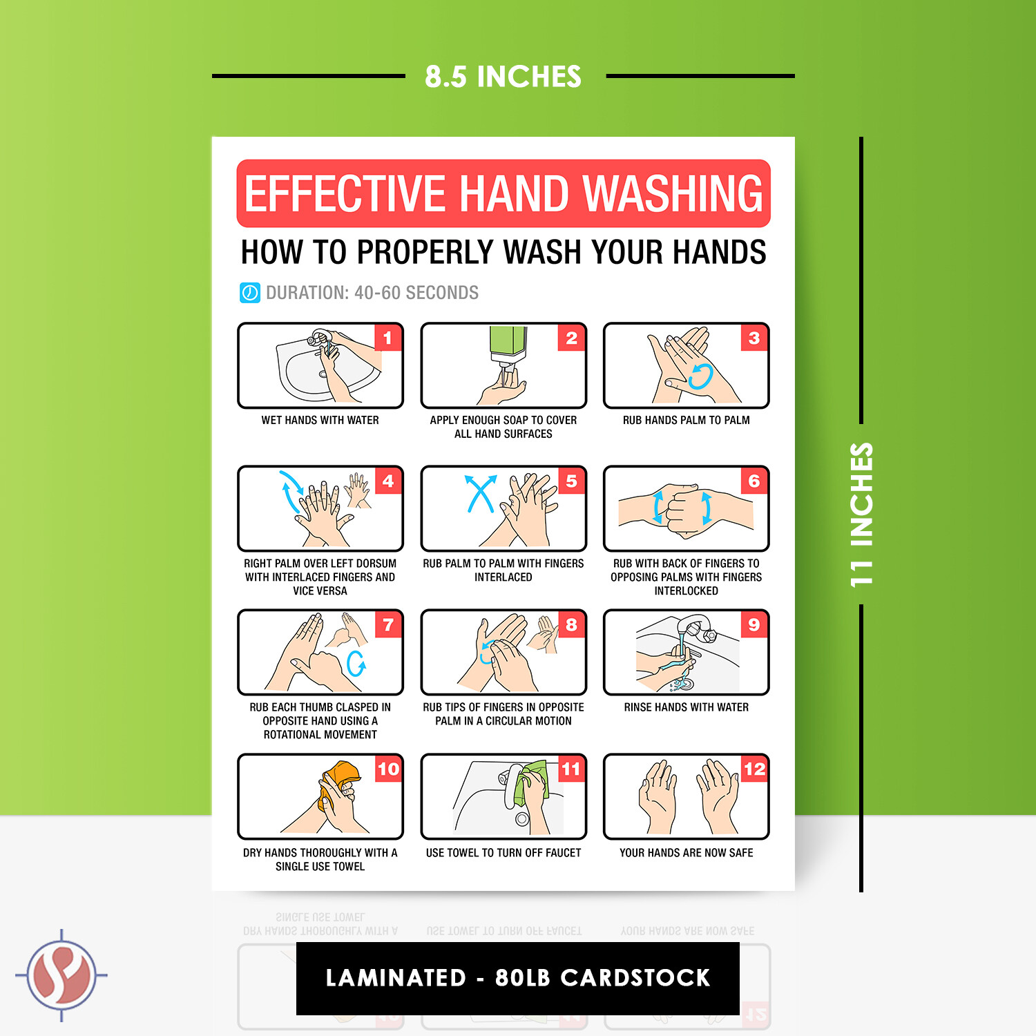 3-in-1 Hand Washing Hygiene Instructions Signs Set, Laminated, 8.5 x 11