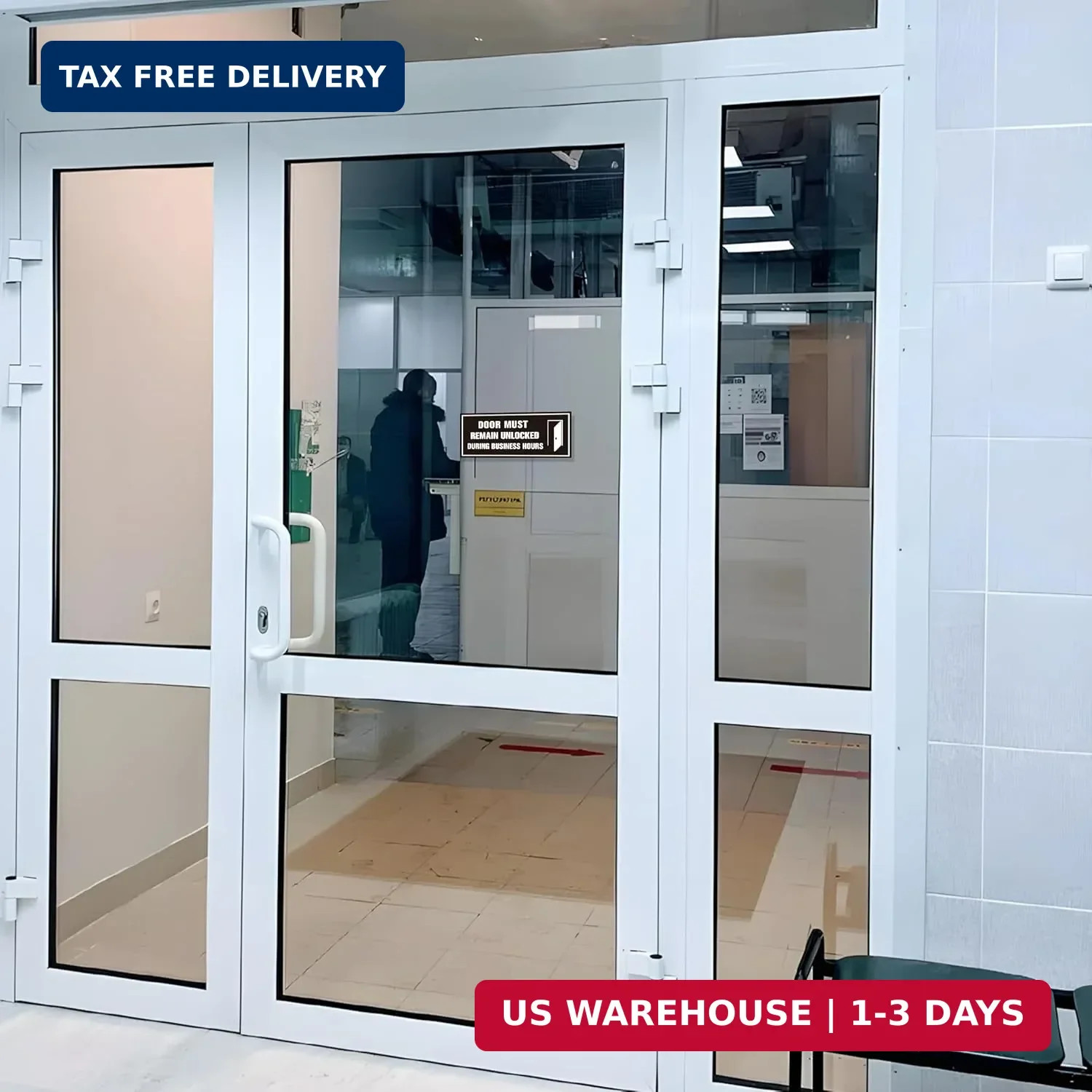 2PCS Door Must Remain Unlocked During Business Hours Sticker Sign，Self-Adhesive