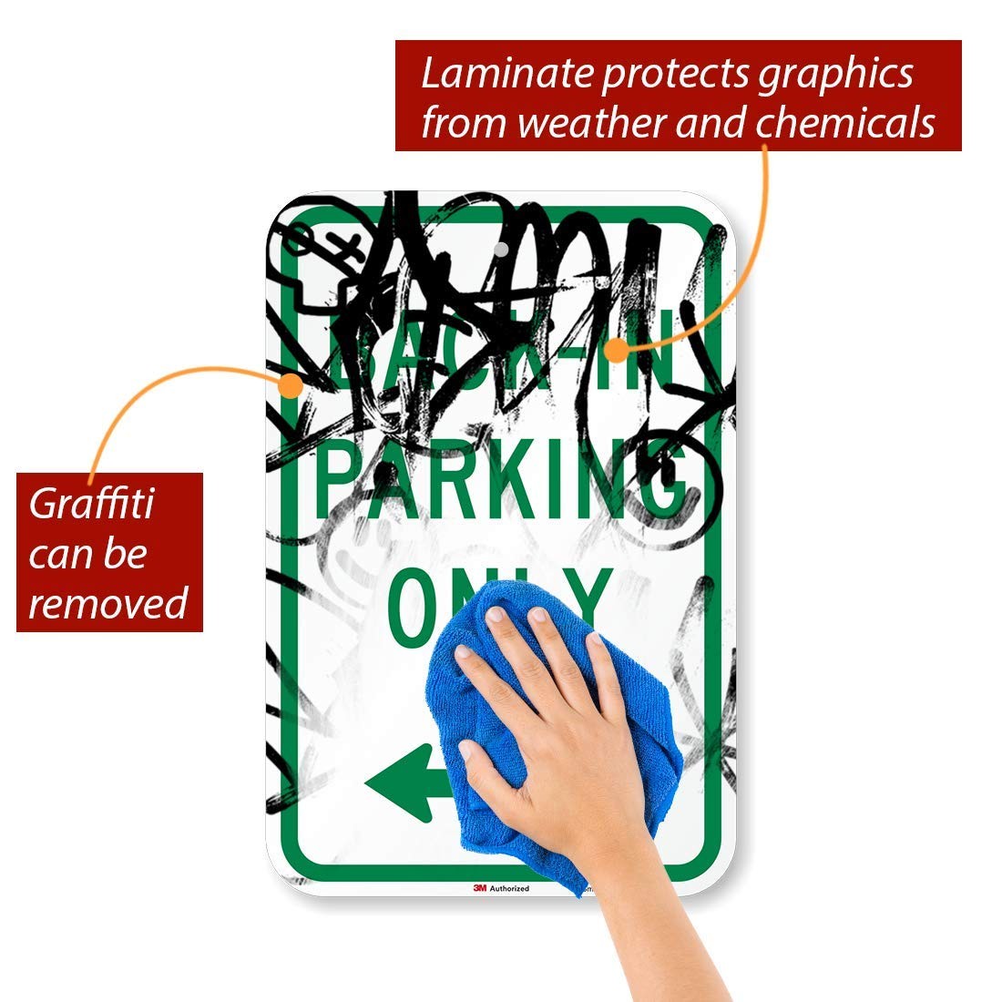 1 PCS K6986HI12x18 12×18 Inch BackIn Parking Only Sign Reflective Arrow