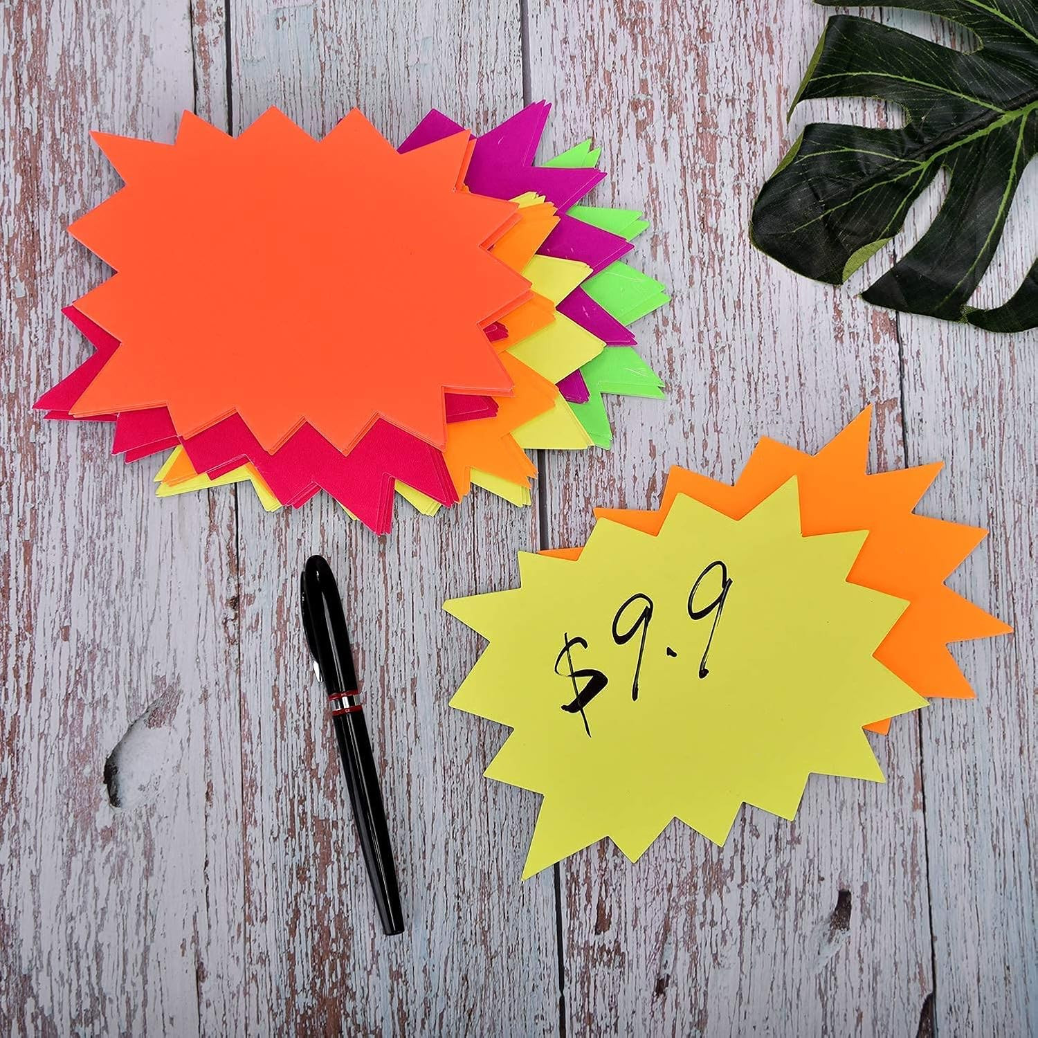 5X6.6 Inch 60Pieces Fluorescent Neon Signs,Burst Star Cutouts Signs for Retail,G