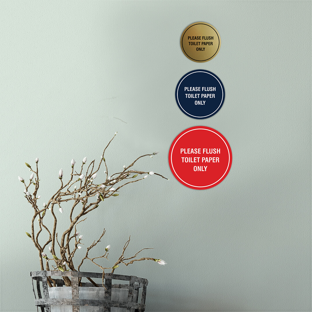 Circle Please Flush Toilet Paper Only Wall or Door Sign