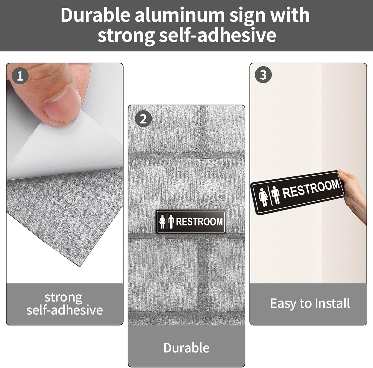 Restroom Sign – 2 Pack Metal Restroom Signs for Business with Strong Self-Adh…
