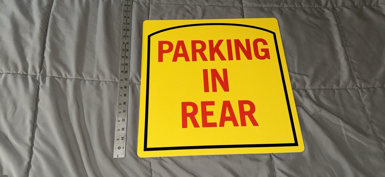Parking In Rear Aluminum Sign Yellow 12×12 in Weather Resistant