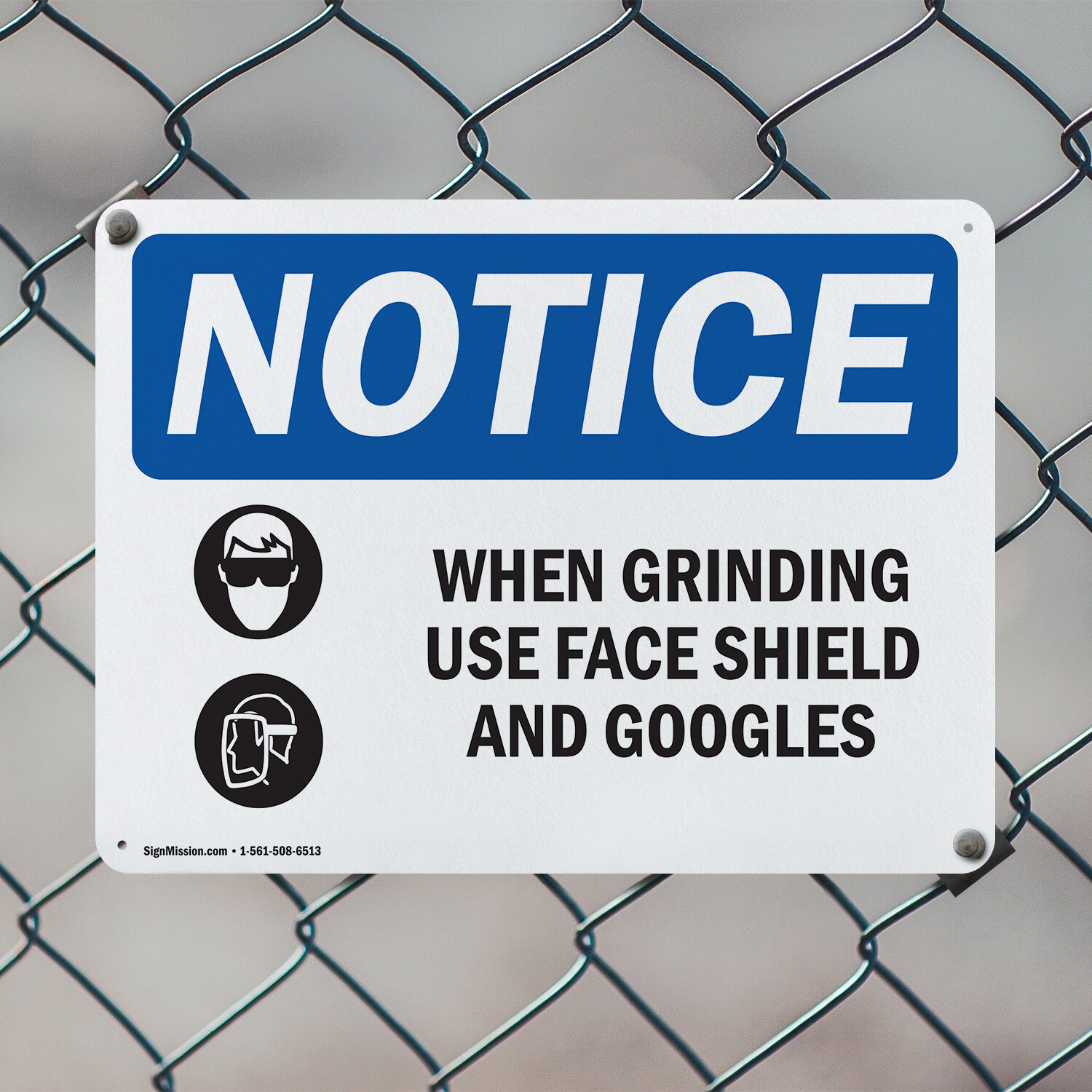 (2 Pack) When Grinding Use Face Shield OSHA Notice Sign Decal Metal Plastic
