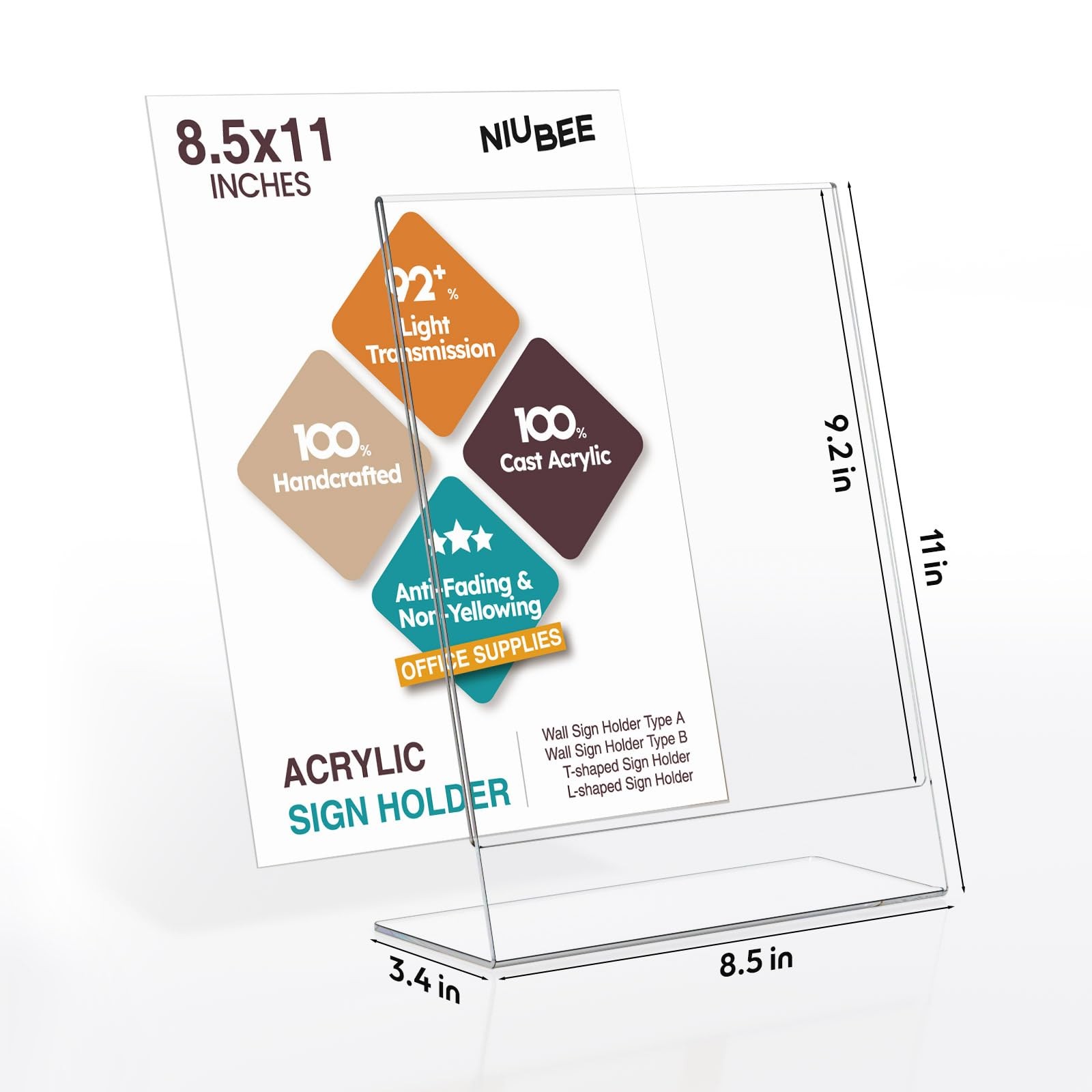 NIUBEE 6Pack 8.5×11 Acrylic Sign Holder with Vertical Slanted 8.5×11&Prime;, clear