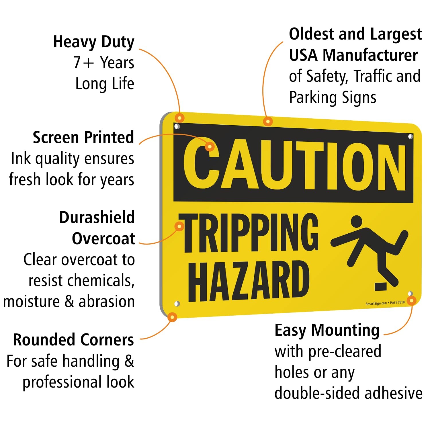 Caution Tripping Hazard Sign 7×10 Inch Aluminum Black On Yellow Safety