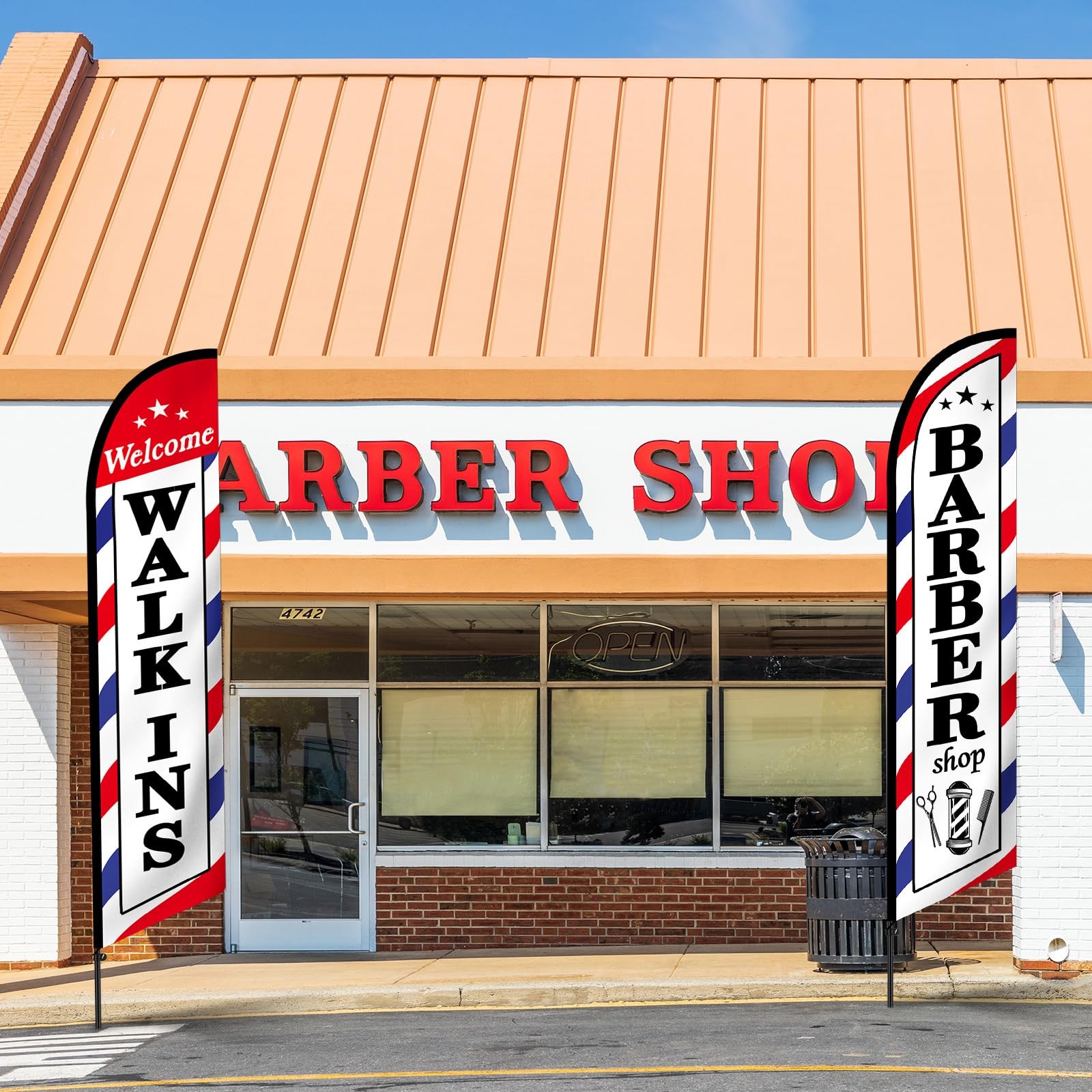 2 Pcs Barber Flag for Outside Barbershop Themed Swooper Flag Open Feather Barber