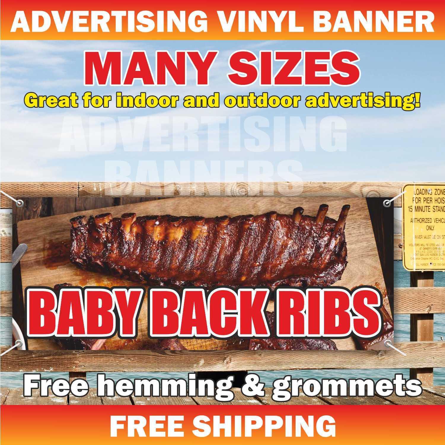 BABY BACK RIBS Advertising Banner Vinyl Mesh Sign Chicken BARBEQUE Ribs Pork
