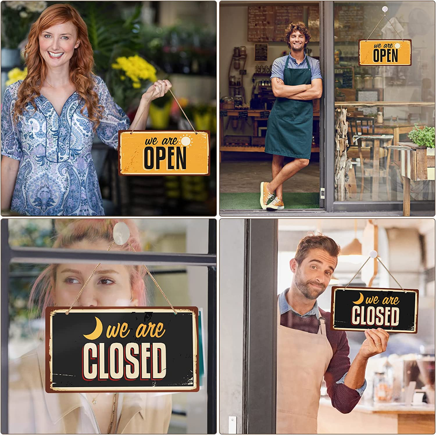 Double Sided Open/Closed Signs – 12&Prime; x 6&Prime; Business Hours Signs for Window/Door
