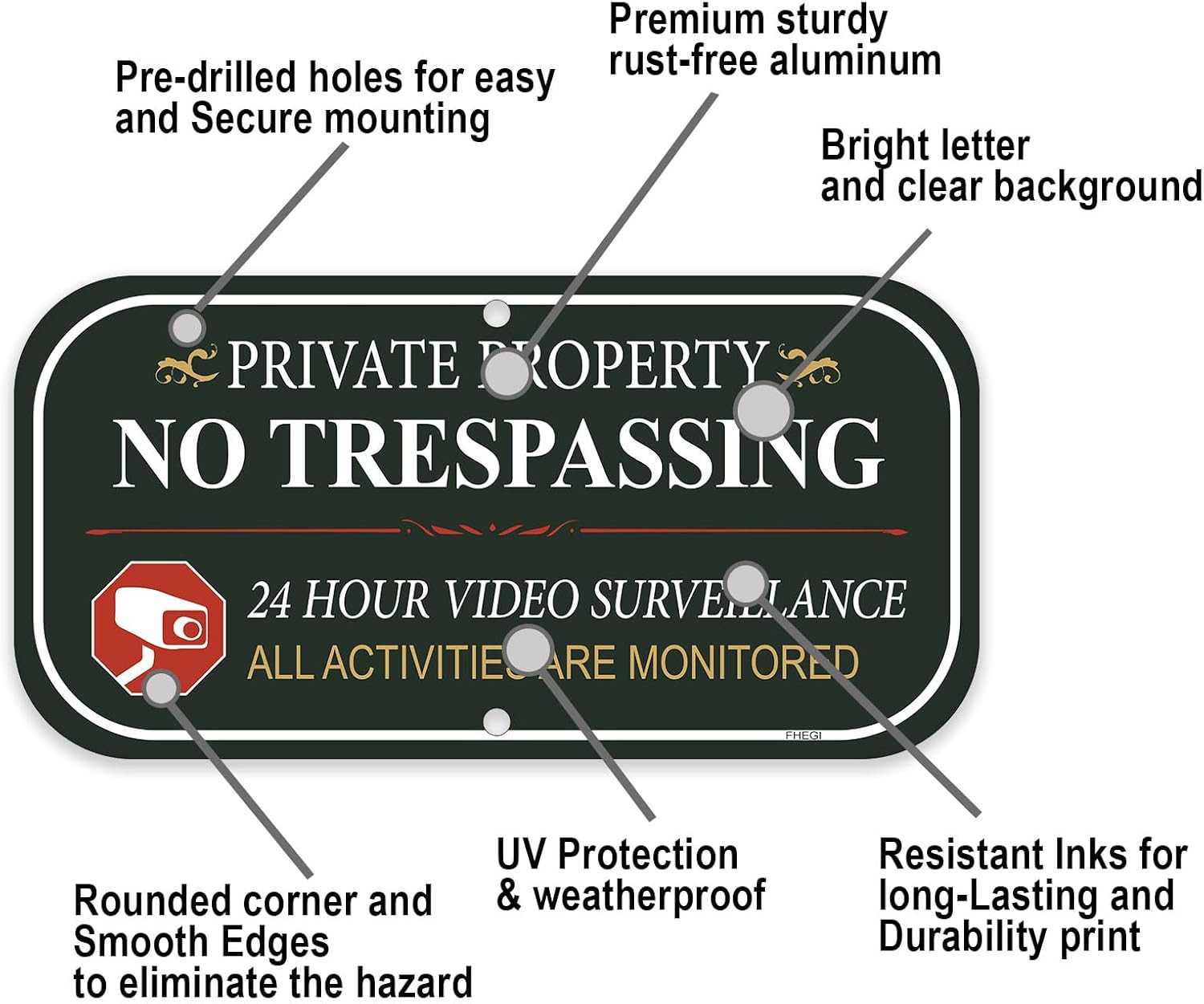 2-Pack Private Property No Trespassing Sign, 12&Prime;x6&Prime; Aluminum, Green – 2 Pack, Mi