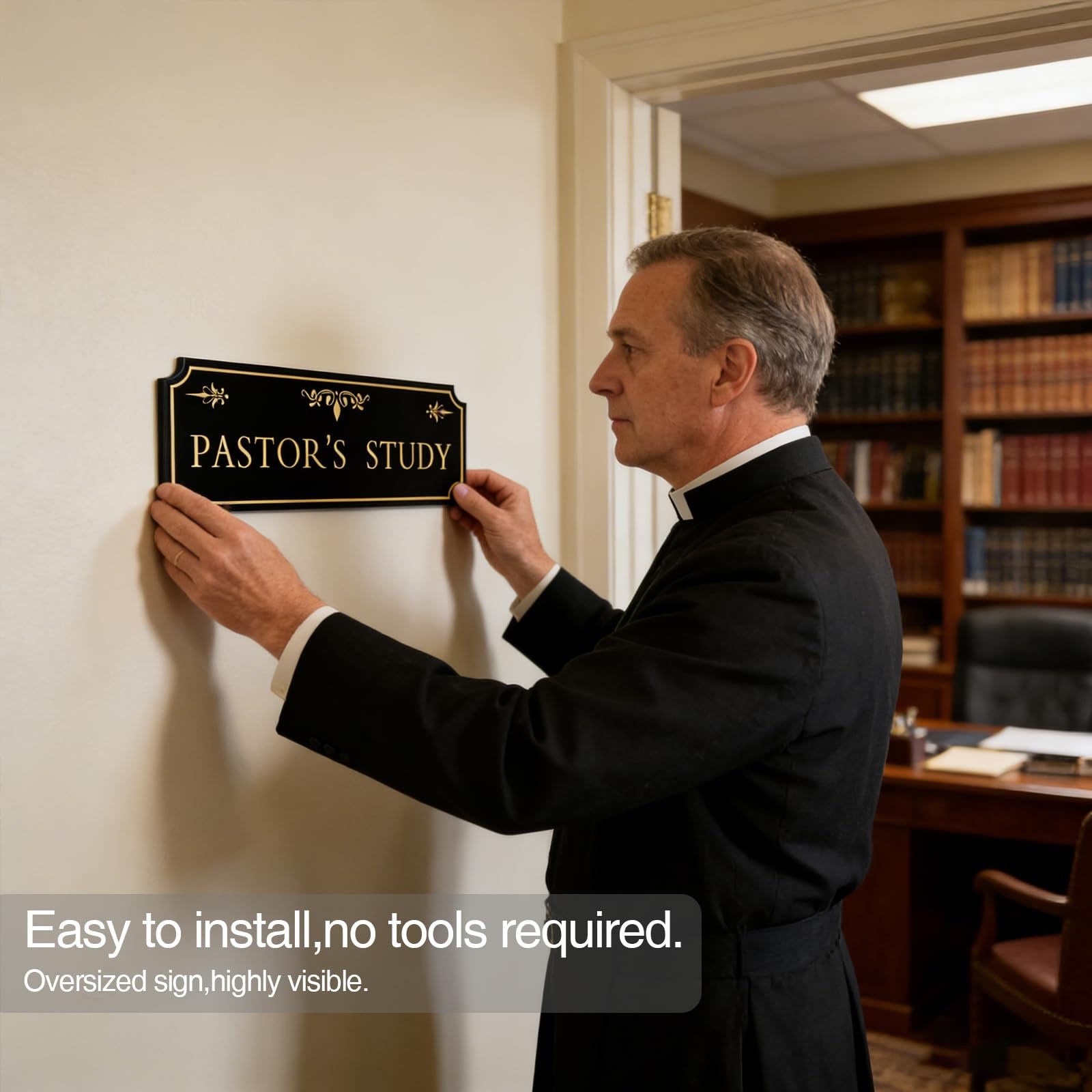 Pastor&rsquo;s Study Sign Door Black Gold Acrylic Plaque 12.5×4.45 Inch Decor