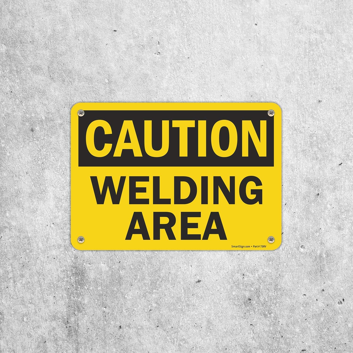 7×10 Caution – Welding Area Sign, Aluminum, Black on Yellow, S-4529-AL-10