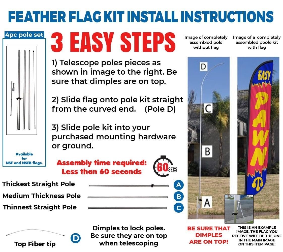 EASY PAWN Swooper Feather Flag with 15&prime; FT Pole Kit & Ground Spike – Outdoor…
