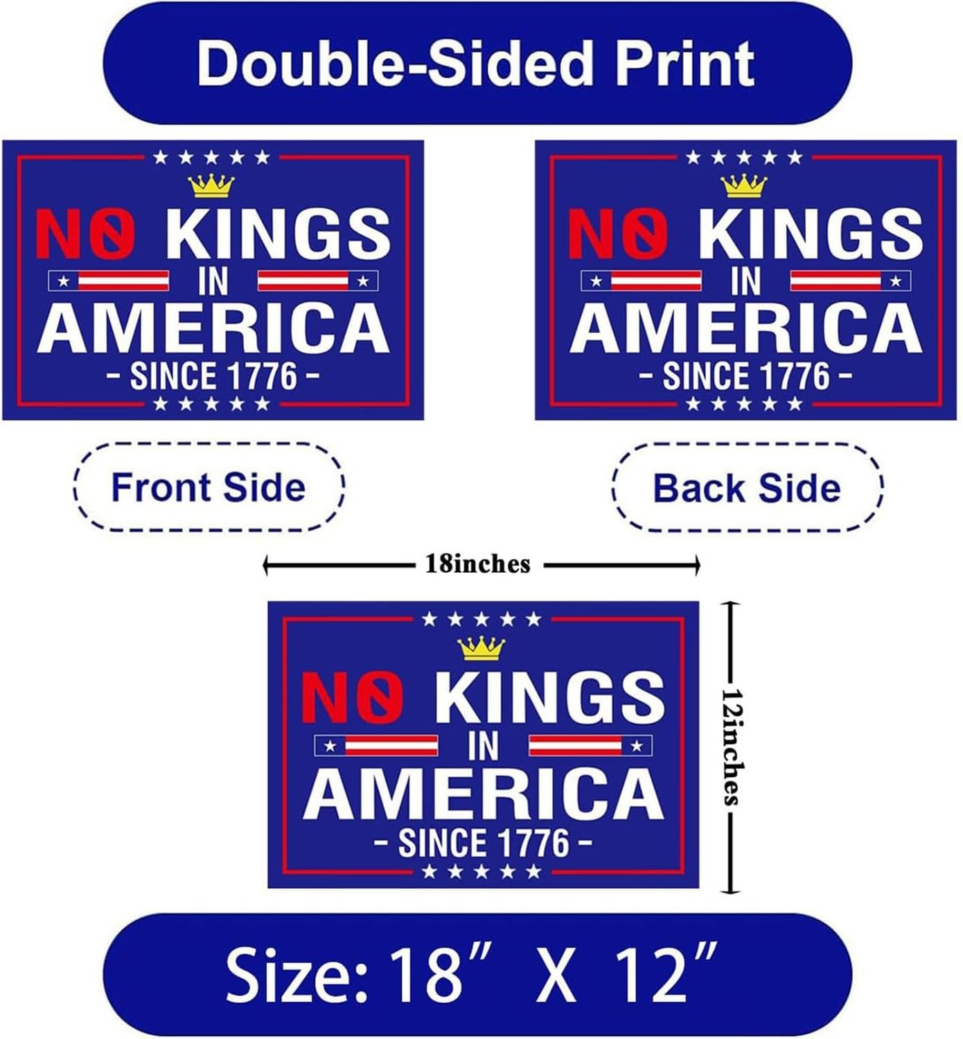 No Kings In America Lawn Sign – Bold Double-Sided Political Statement 18×12