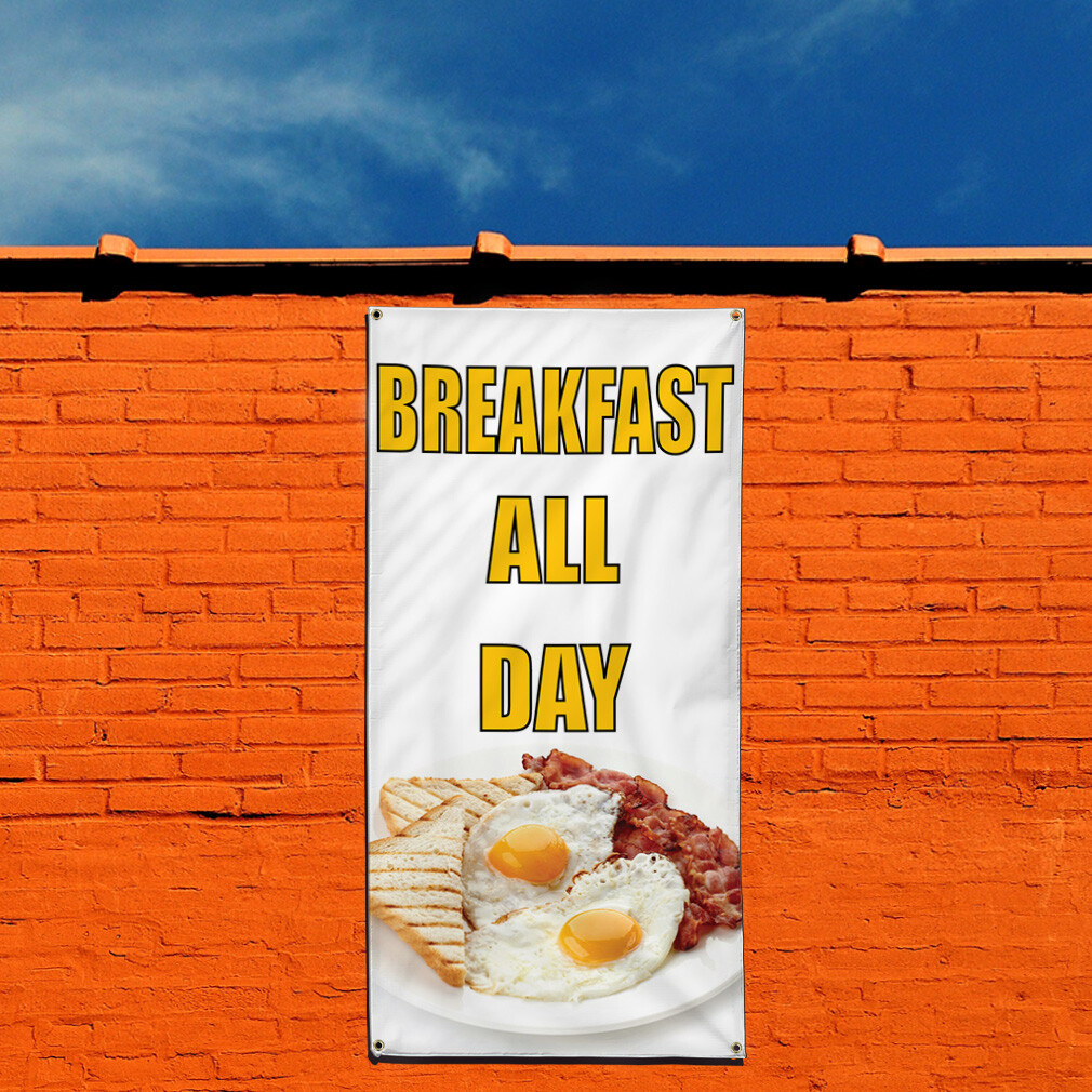 Vertical Vinyl Banner Multiple Sizes Breakfast All Day Restaurant and Food
