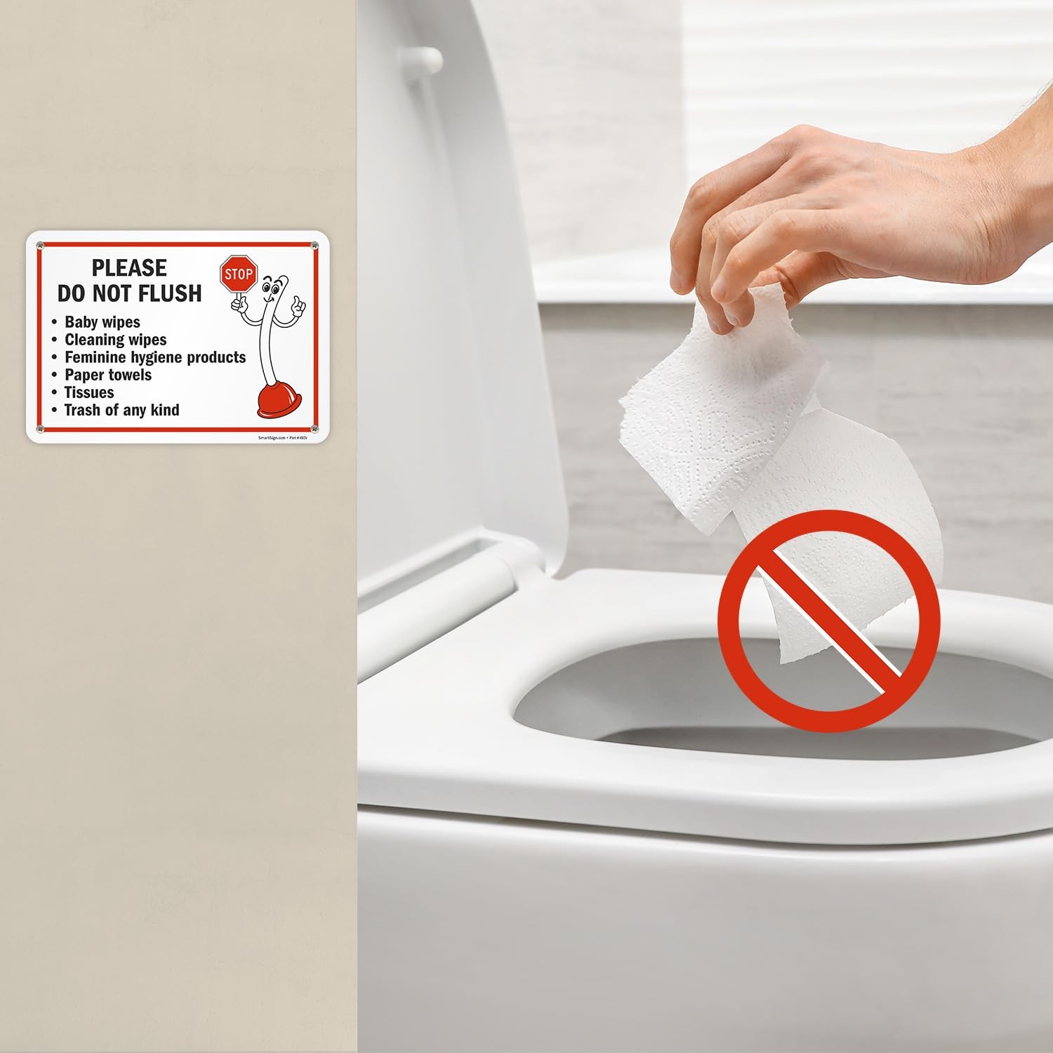 2 PCS 7×10 Inch Please Do Not Flush Bathroom Sign 55 mil HDPE Plastic USA Made