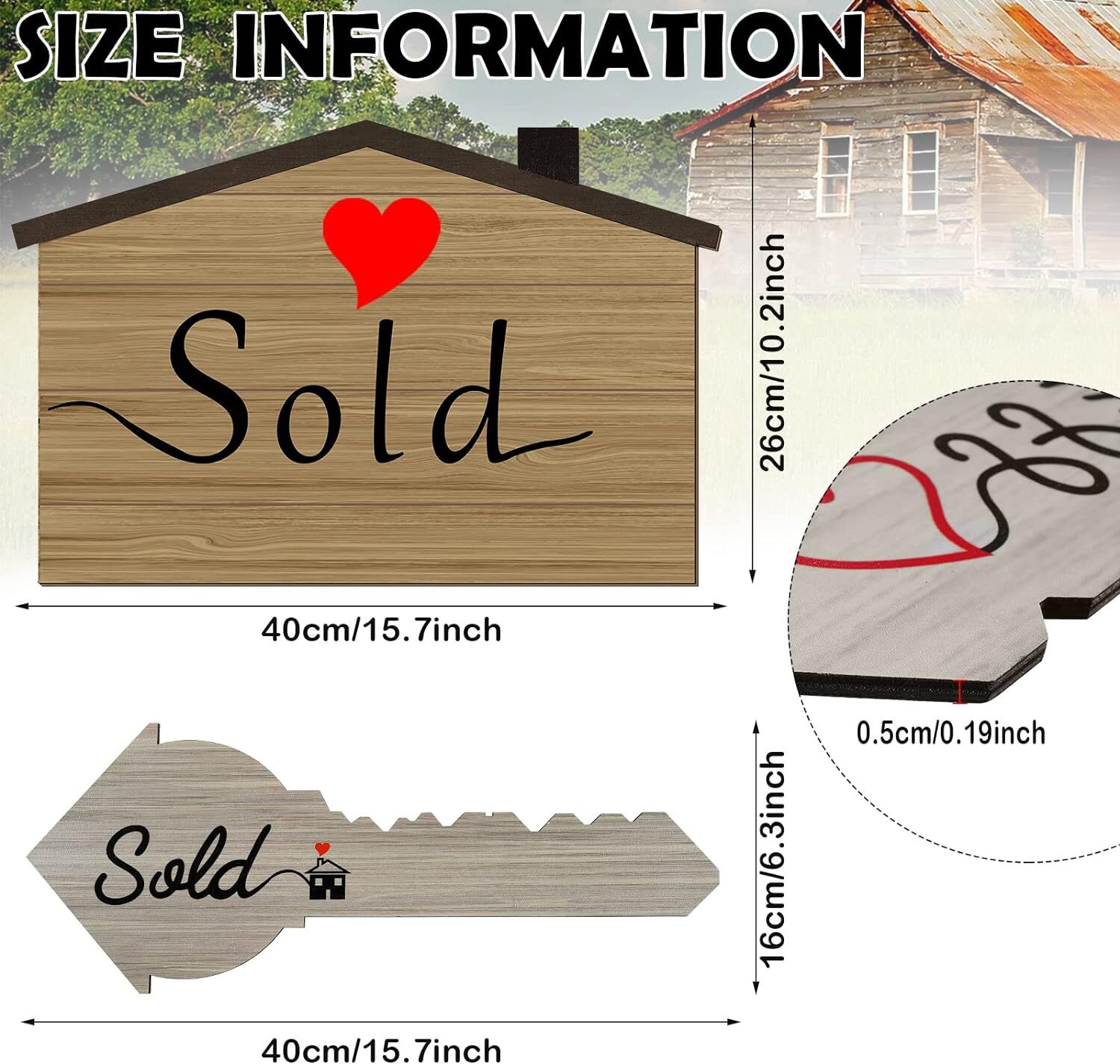 2 Pieces Real Estate Sold Signs, Wooden Double-Sided Social Media Photo Props,