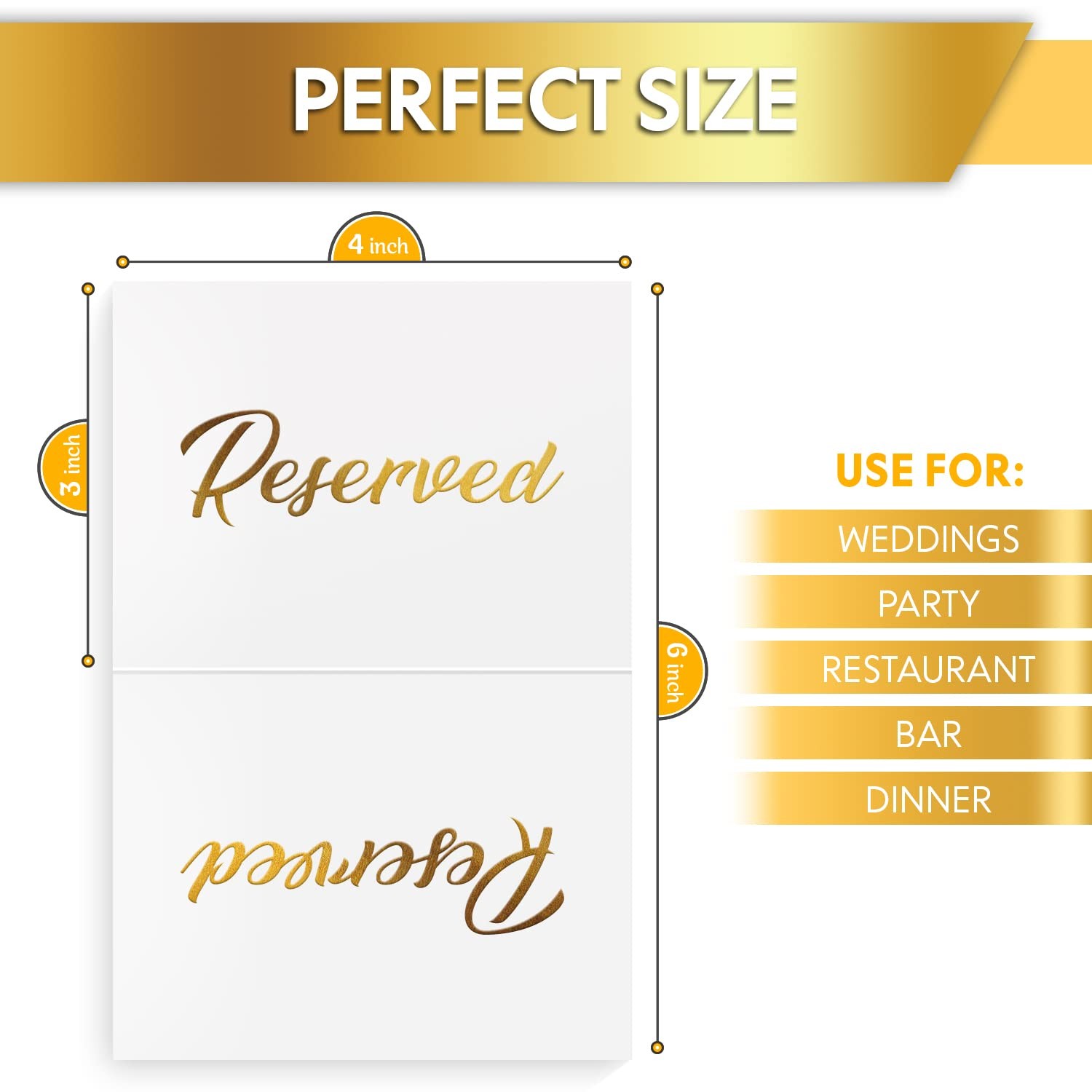 10 Pack White Reserved Seating Signs with Golden Letters 3×4 Cardstock Reserved