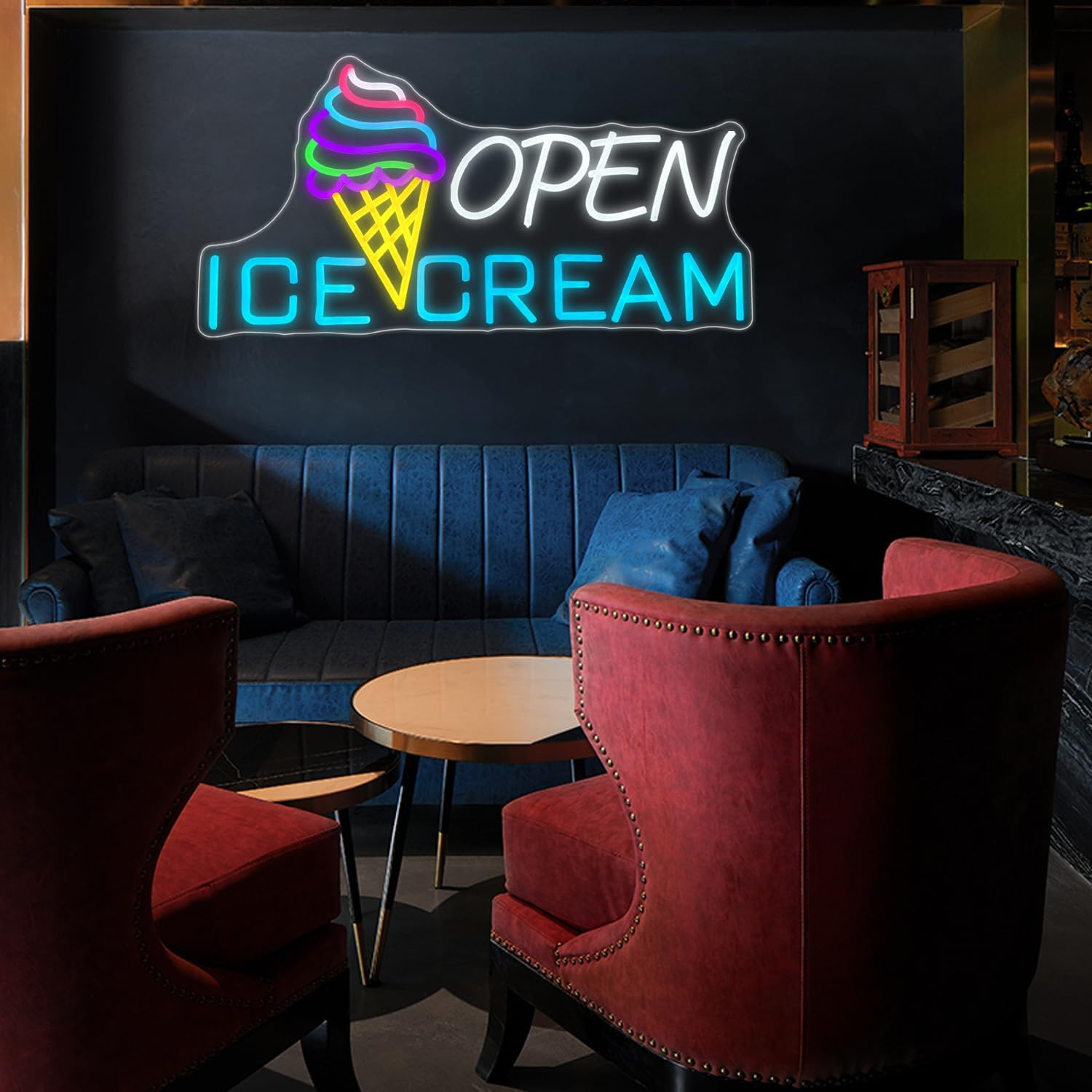Neon Ice Cream Open Sign – USB Powered Brightness Adjustable Cafe Decor