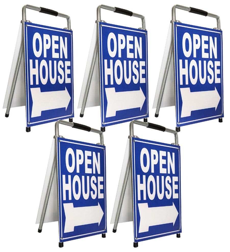 Real Estate Open House Sign Kit Metal A-Frame 5 Pack Blue Mini