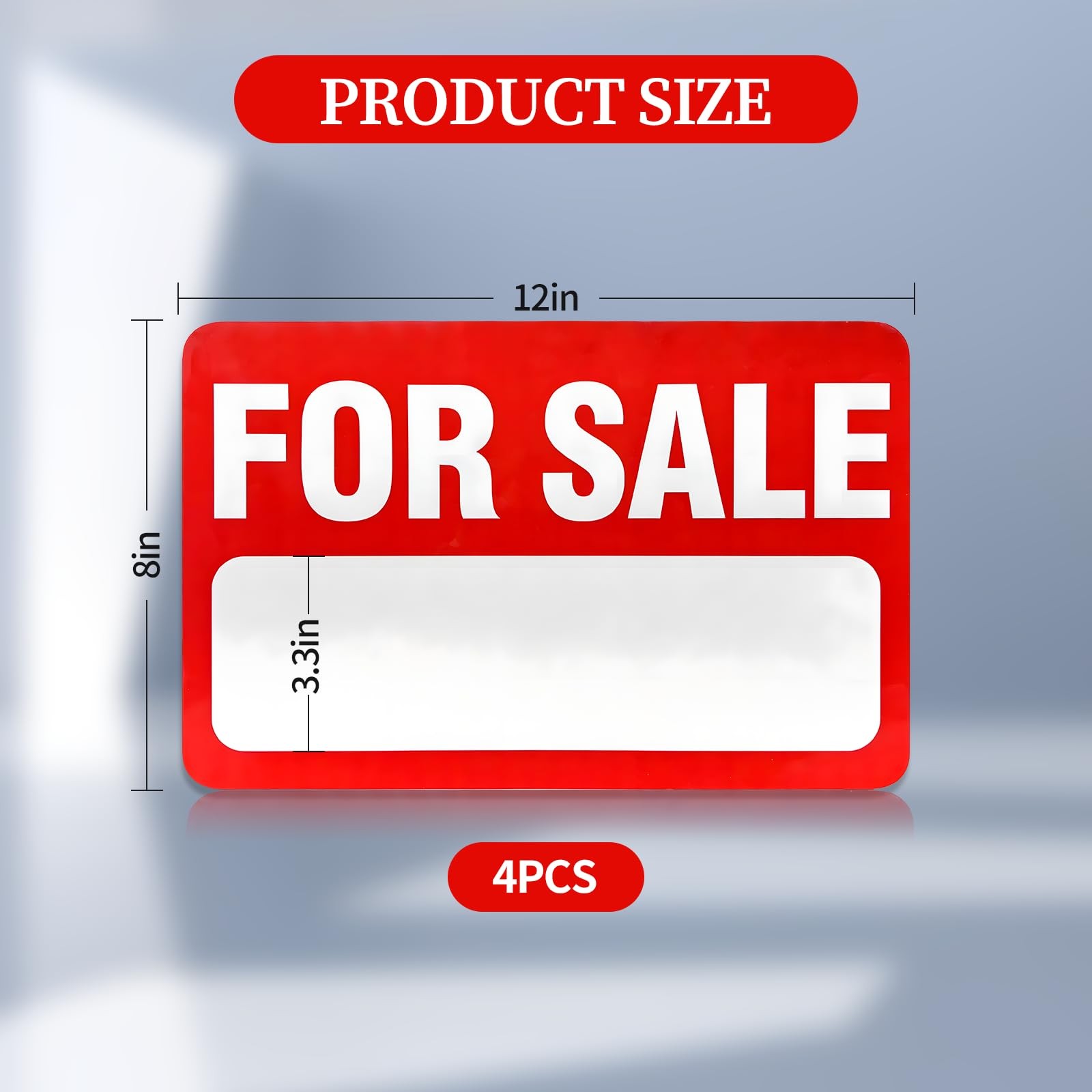 For Sale Sign 4 PCS 12&Prime; x 8&Prime; Self-Adhesive Reflective Vinyl Easy to Write Apply