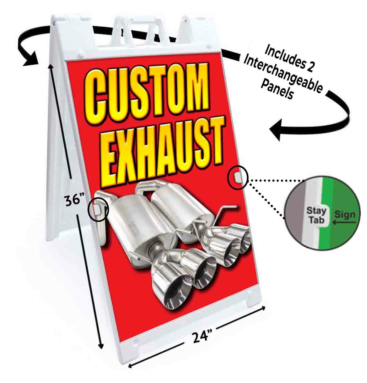 CUSTOM EXHAUST Signicade 24×36 Aframe Sidewalk Sign Banner Decal AUTO PARTS