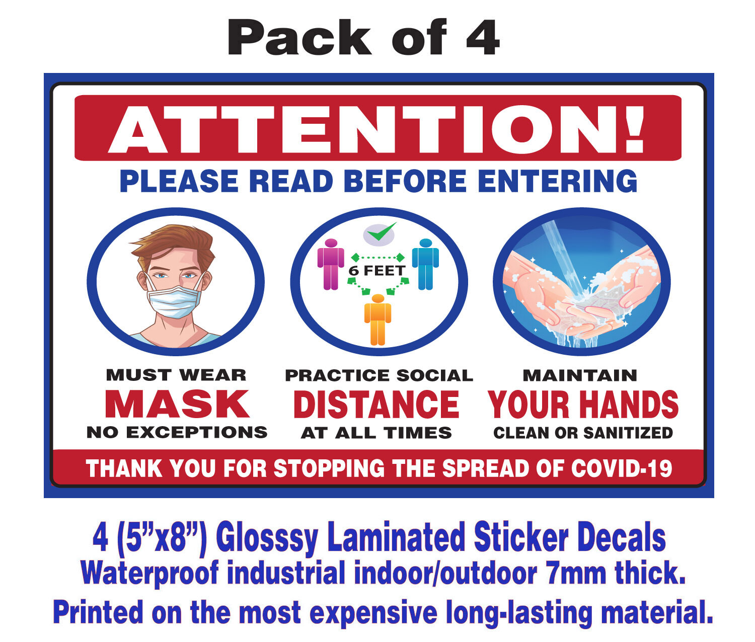 SOCIAL DISTANCING DOOR WINDOW STICKER DECAL SIGN MUST WEAR MASK ENTERING – 8X5 4