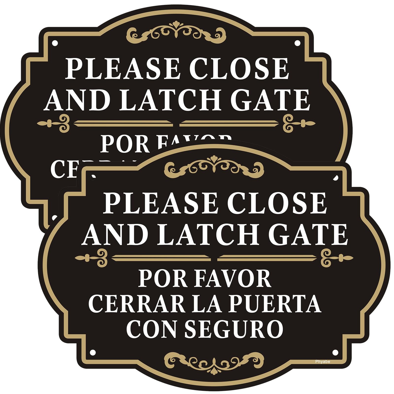 2 Pack Please Close and Latch Gate Sign Bilingual English Spanish, 10 x 7 inc…