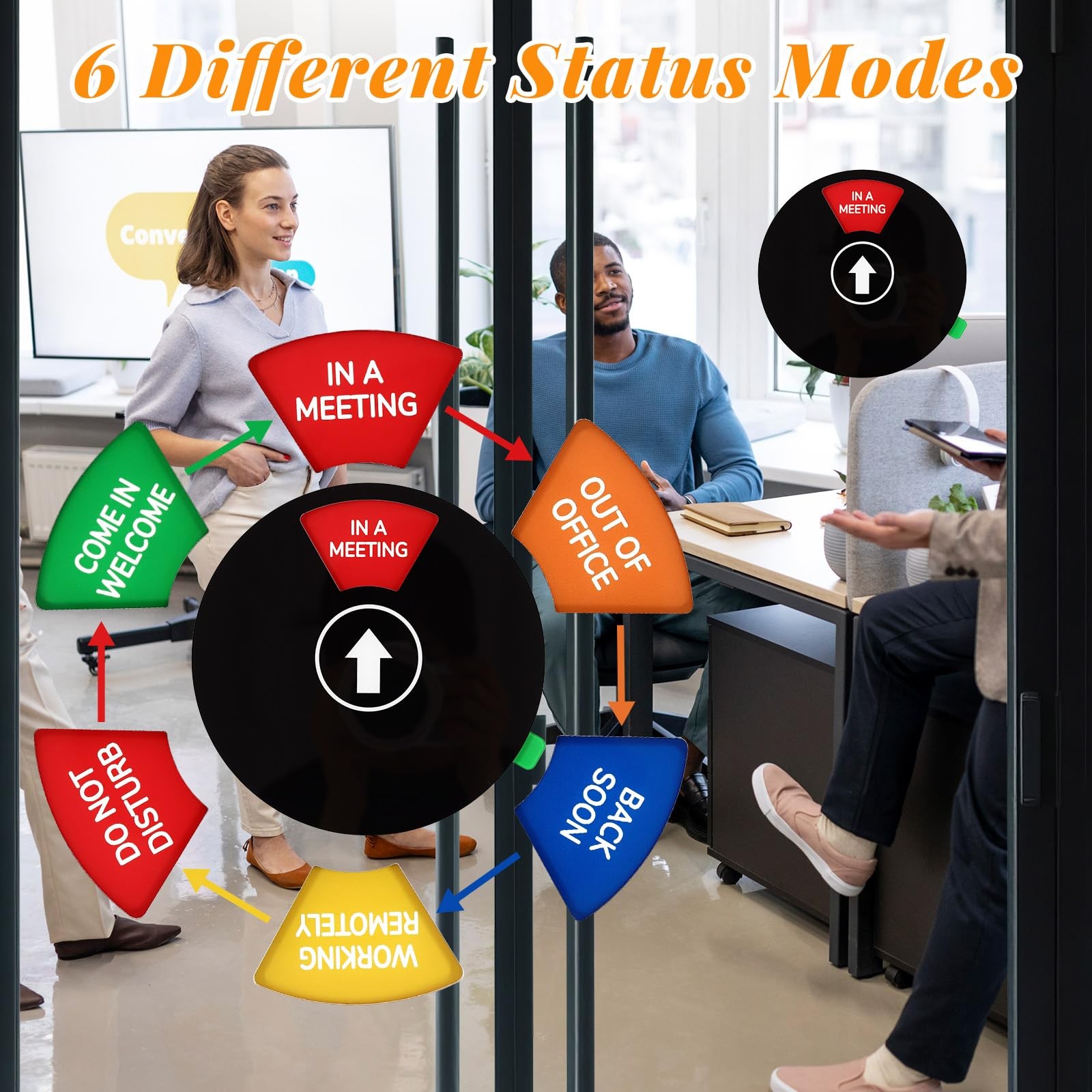 6 Inch Round Black Rotating Office Door Sign 6 Status Do Not Disturb