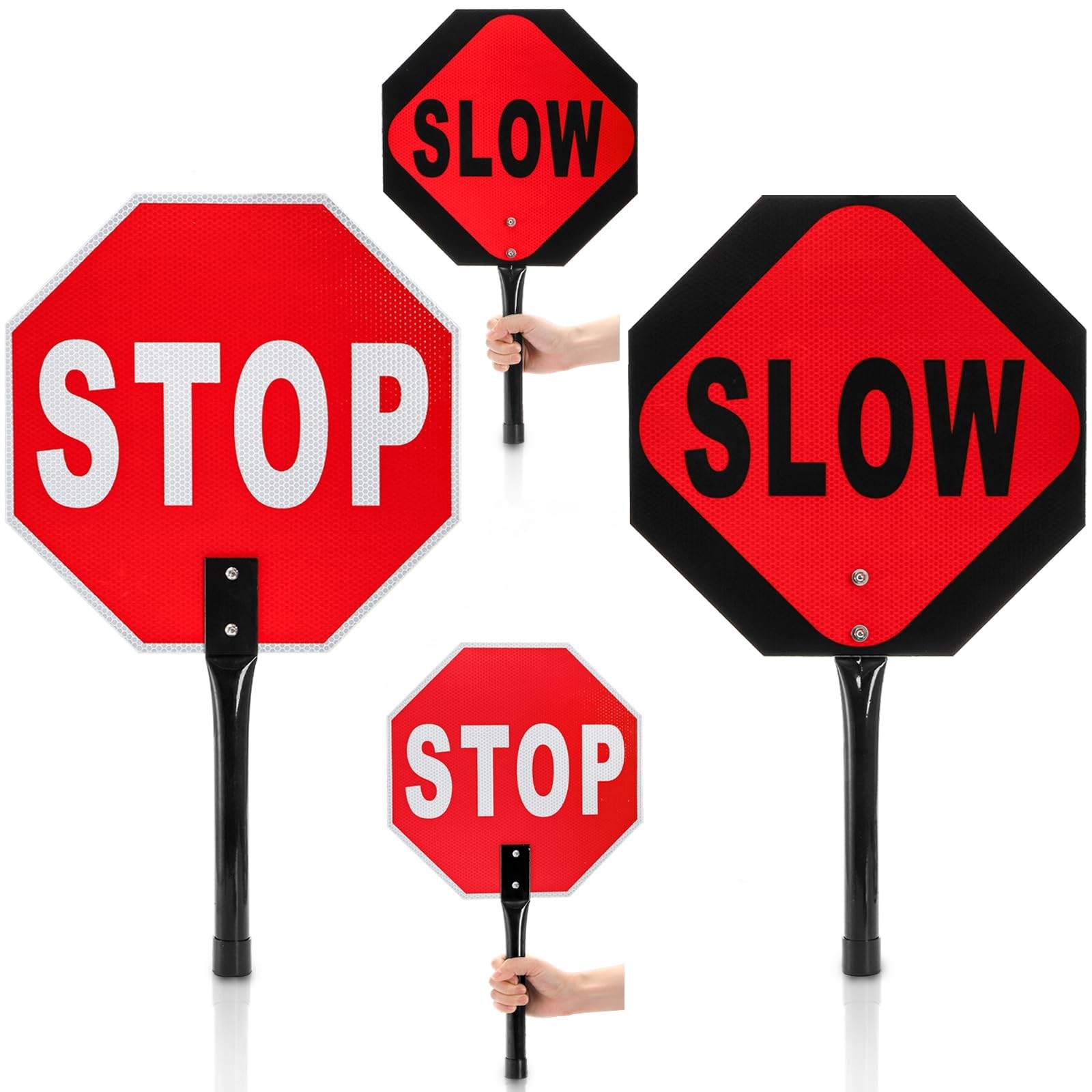 2 PCS 13 Inch Hand Held Stop Slow Signs with Metal Handle Double Sided Paddle